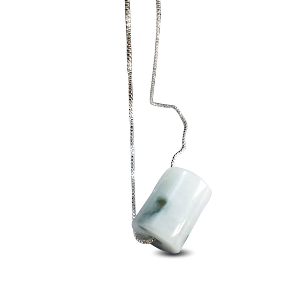 Natürliche weiße Jade-Segens- und Glücks-Silberhalskette – Buddha Power Store