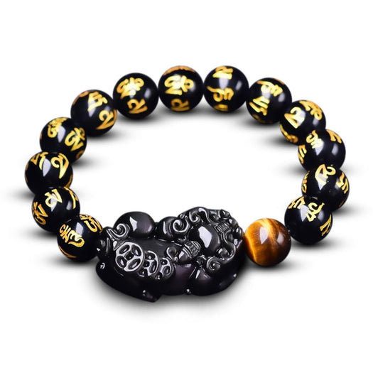 Obsidian Pixiu Wealth Mantra Armband – Spezial – Buddha Power Store