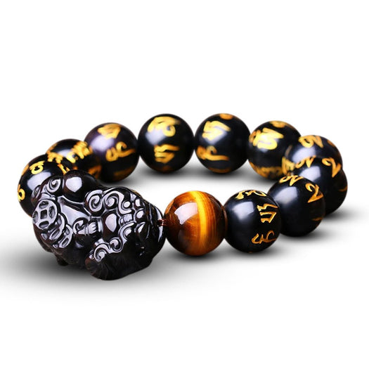 Obsidian Pixiu Wealth Mantra Armband – Spezial – Buddha Power Store