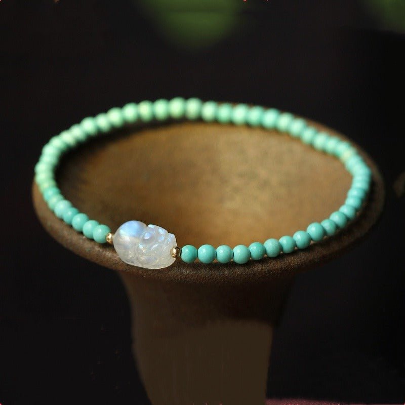 Pixiu Moonstone Turquoise Wealth Protection Bracelet - Buddha Power Store