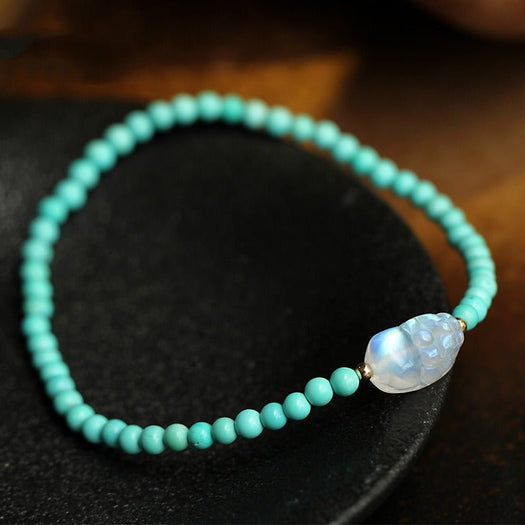 Pixiu Moonstone Turquoise Wealth Protection Bracelet - Buddha Power Store