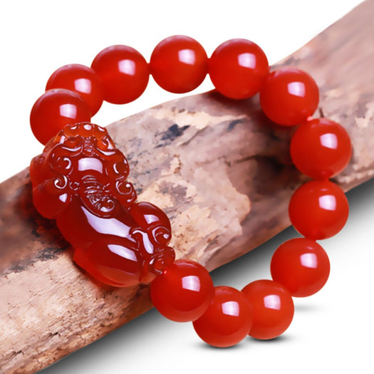 Bracelet de richesse Pixiu en agate rouge - Buddha Power Store