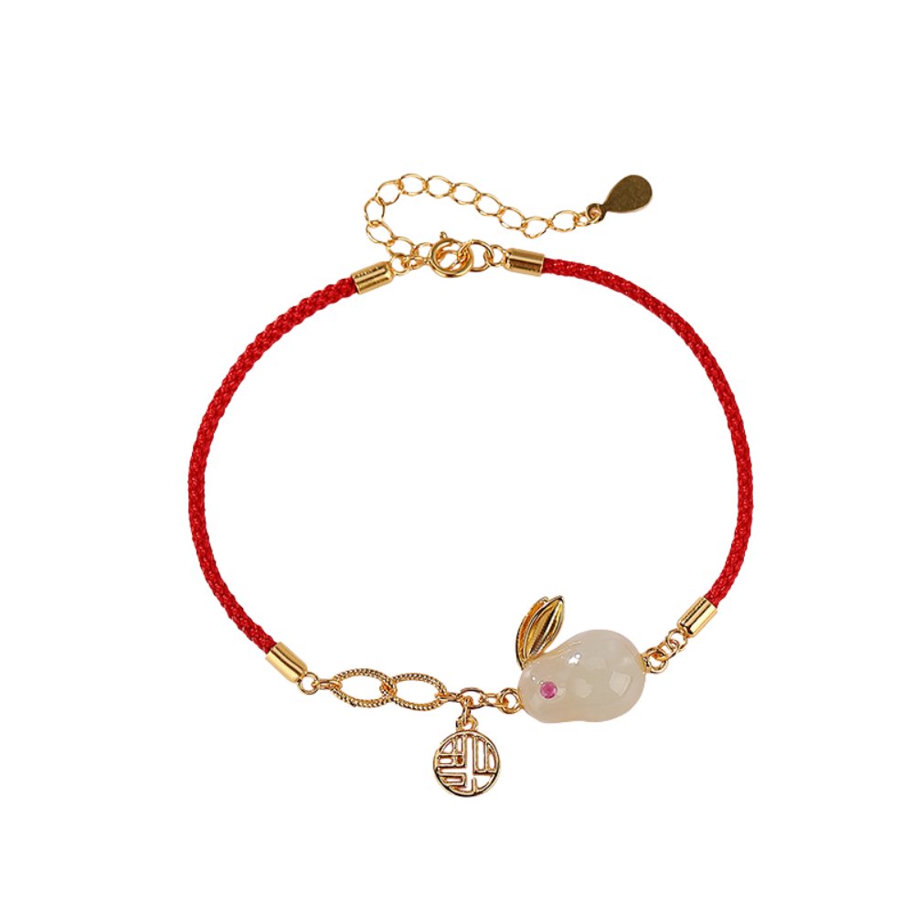 Jade-Armband „Auspicious Rabbit“ aus rotem Seil – Buddha Power Store