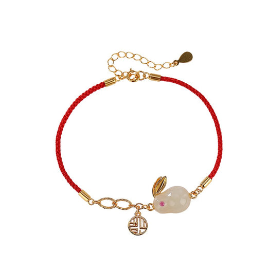Red Rope Auspicious Rabbit Jade Bracelet - Buddha Power Store