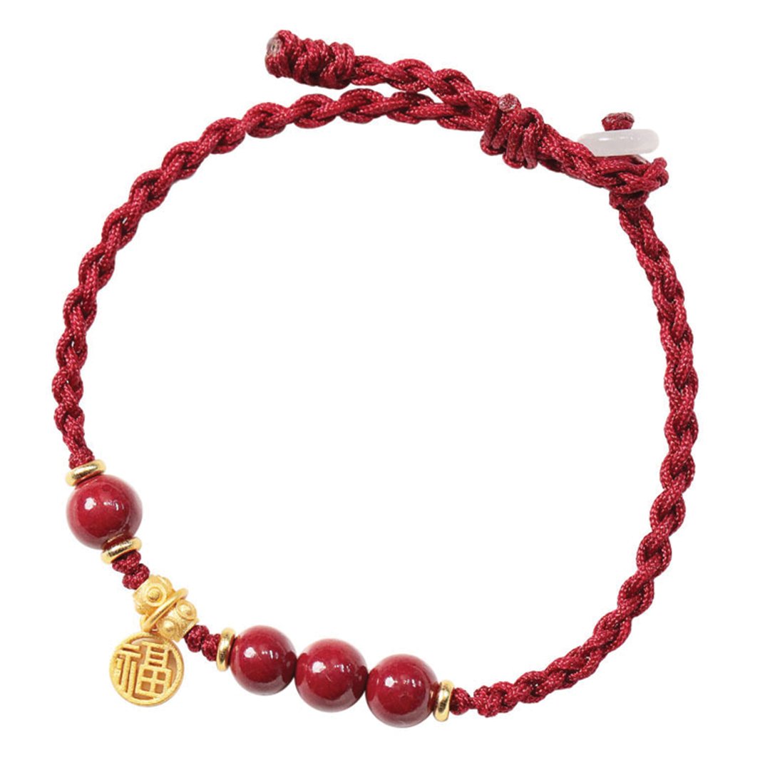 Rotes Seil-Zinnober-Glücksmünzen-Charm-Armband – Buddha Power Store