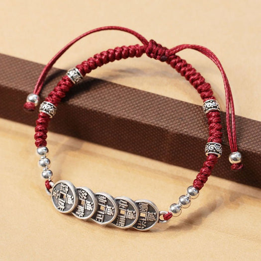 Red Rope Five Emperor Coins Money Bracelet - Buddha Power Store