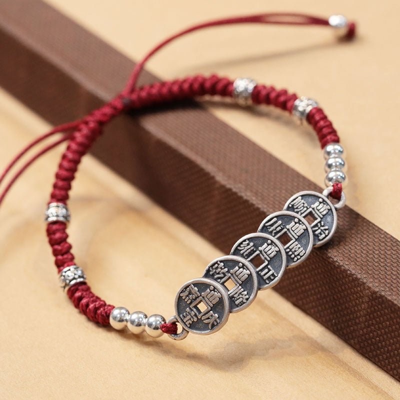 Red Rope Five Emperor Coins Money Bracelet - Buddha Power Store