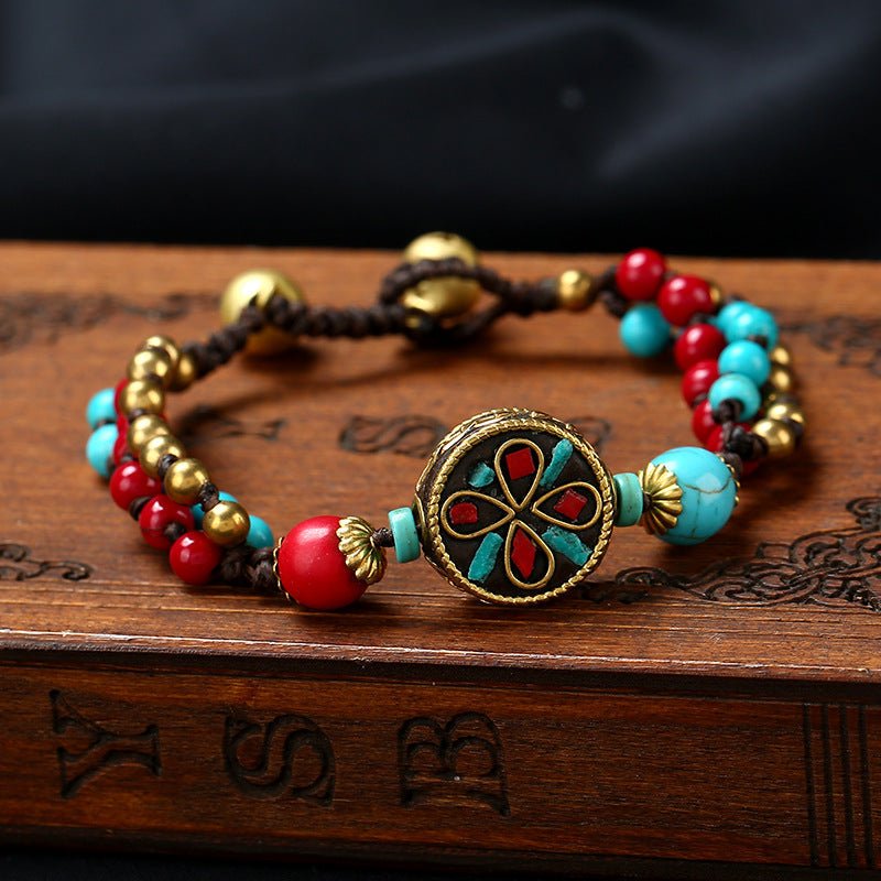 Bracelet Tibétain Ethnique Perles Turquoise - Buddha Power Store