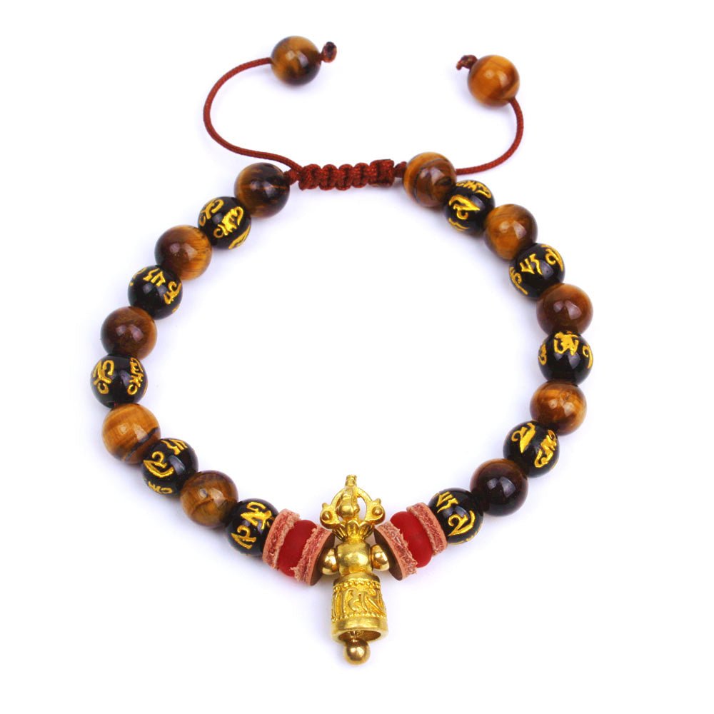 Oeil de Tigre avec Bracelet Tibétain Om Mani Padme Hum Mantra Feng Shui - Buddha Power Store