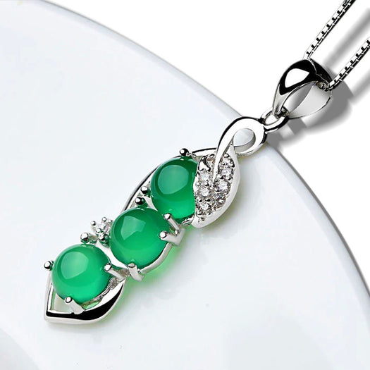 Tripe Stone Jade Luck and Wealth Sterling Silver Necklace - Buddha Power Store