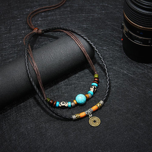 Halskette mit Türkis- und Glücksmünzen-Anhänger – Buddha Power Store