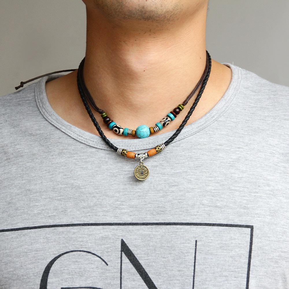 Halskette mit Türkis- und Glücksmünzen-Anhänger – Buddha Power Store