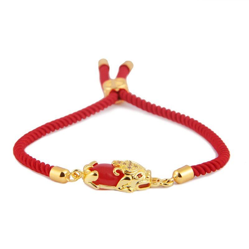 Bracelet tissé à la main Pixiu en agate rouge attracteur de richesse - Buddha Power Store