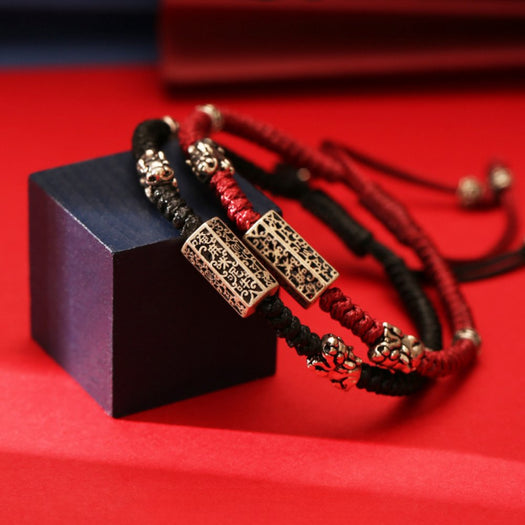 Bracelet mantra avec nœud de dragon Pixiu de richesse - Buddha Power Store