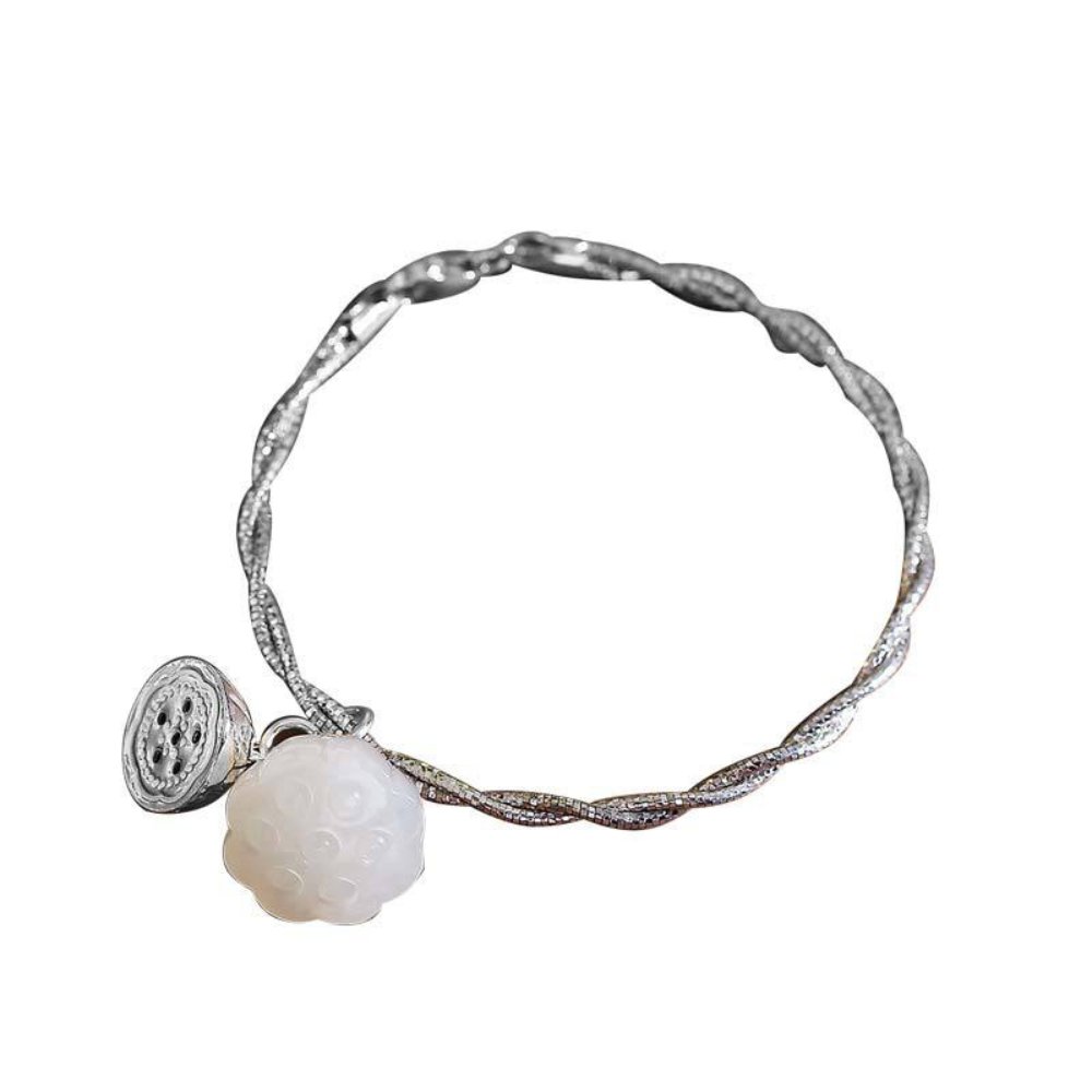 Bracelet en argent et lotus en jade blanc - Buddha Power Store
