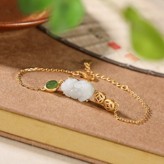 Bracelet porte-bonheur Pixiu en jade blanc - Buddha Power Store
