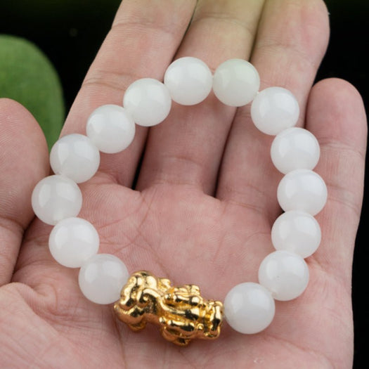 Bracelet de richesse Pixiu en jade blanc - Buddha Power Store
