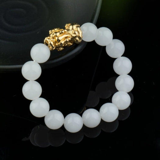 Bracelet de richesse Pixiu en jade blanc - Buddha Power Store